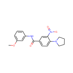 COc1cccc(NC(=O)c2ccc(N3CCCC3)c([N+](=O)[O-])c2)c1 ZINC000004668240