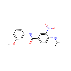 COc1cccc(NC(=O)c2ccc(NC(C)C)c([N+](=O)[O-])c2)c1 ZINC000066074608