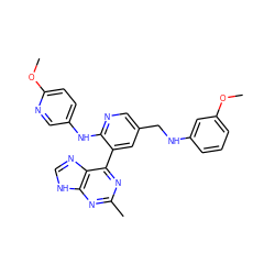COc1cccc(NCc2cnc(Nc3ccc(OC)nc3)c(-c3nc(C)nc4[nH]cnc34)c2)c1 ZINC000113151553