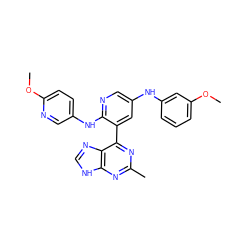 COc1cccc(Nc2cnc(Nc3ccc(OC)nc3)c(-c3nc(C)nc4[nH]cnc34)c2)c1 ZINC000113151862