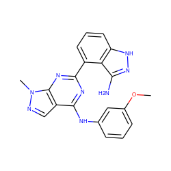 COc1cccc(Nc2nc(-c3cccc4[nH]nc(N)c34)nc3c2cnn3C)c1 ZINC000064746307
