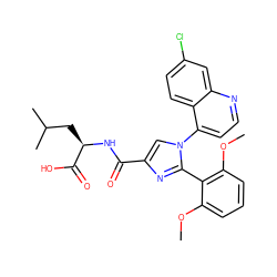 COc1cccc(OC)c1-c1nc(C(=O)N[C@H](CC(C)C)C(=O)O)cn1-c1ccnc2cc(Cl)ccc12 ZINC000103233101