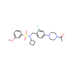 COc1cccc(S(=O)(=O)N(Cc2ccc(N3CCN(C(C)=O)CC3)cc2F)C2CCC2)c1 ZINC000147280285