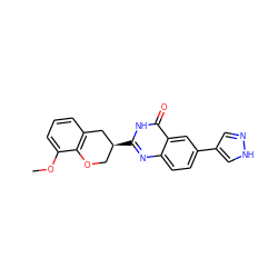 COc1cccc2c1OC[C@H](c1nc3ccc(-c4cn[nH]c4)cc3c(=O)[nH]1)C2 ZINC000066080582