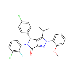 COc1ccccc1-n1nc2c(c1C(C)C)[C@@H](c1ccc(Cl)cc1)N(c1cccc(Cl)c1F)C2=O ZINC000206087970