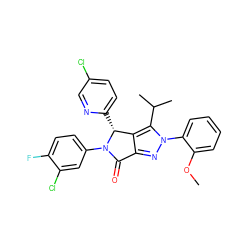 COc1ccccc1-n1nc2c(c1C(C)C)[C@@H](c1ccc(Cl)cn1)N(c1ccc(F)c(Cl)c1)C2=O ZINC000224087724