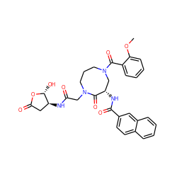 COc1ccccc1C(=O)N1CCCN(CC(=O)N[C@H]2CC(=O)O[C@@H]2O)C(=O)[C@@H](NC(=O)c2ccc3ccccc3c2)C1 ZINC000028525795