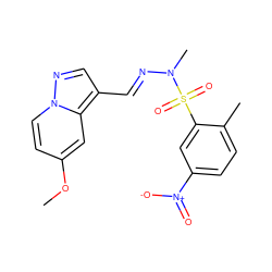 COc1ccn2ncc(/C=N/N(C)S(=O)(=O)c3cc([N+](=O)[O-])ccc3C)c2c1 ZINC000082155262
