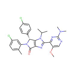 COc1cnc(N(C)C)nc1-c1nc2c(n1C(C)C)[C@@H](c1ccc(Cl)cc1)N(c1cc(Cl)ccc1C)C2=O ZINC000169705665