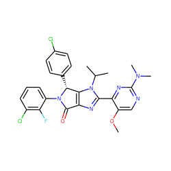 COc1cnc(N(C)C)nc1-c1nc2c(n1C(C)C)[C@@H](c1ccc(Cl)cc1)N(c1cccc(Cl)c1F)C2=O ZINC000169705663