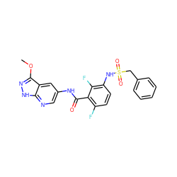 COc1n[nH]c2ncc(NC(=O)c3c(F)ccc(NS(=O)(=O)Cc4ccccc4)c3F)cc12 ZINC000072140824