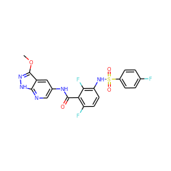 COc1n[nH]c2ncc(NC(=O)c3c(F)ccc(NS(=O)(=O)c4ccc(F)cc4)c3F)cc12 ZINC000072180718