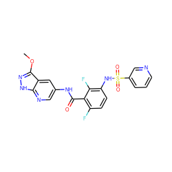 COc1n[nH]c2ncc(NC(=O)c3c(F)ccc(NS(=O)(=O)c4cccnc4)c3F)cc12 ZINC000072178616