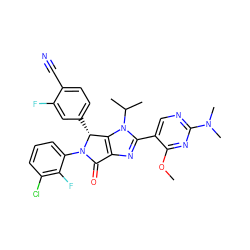 COc1nc(N(C)C)ncc1-c1nc2c(n1C(C)C)[C@@H](c1ccc(C#N)c(F)c1)N(c1cccc(Cl)c1F)C2=O ZINC000169705785
