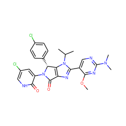 COc1nc(N(C)C)ncc1-c1nc2c(n1C(C)C)[C@@H](c1ccc(Cl)cc1)N(c1cc(Cl)c[nH]c1=O)C2=O ZINC000169705653