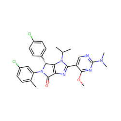 COc1nc(N(C)C)ncc1-c1nc2c(n1C(C)C)[C@@H](c1ccc(Cl)cc1)N(c1cc(Cl)ccc1C)C2=O ZINC000169705429