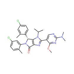 COc1nc(N(C)C)ncc1-c1nc2c(n1C(C)C)[C@@H](c1ccc(Cl)cc1C)N(c1cc(Cl)ccc1C)C2=O ZINC000169705427