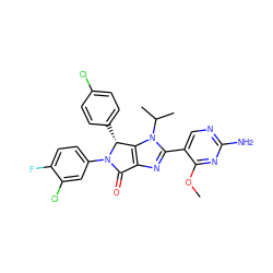 COc1nc(N)ncc1-c1nc2c(n1C(C)C)[C@@H](c1ccc(Cl)cc1)N(c1ccc(F)c(Cl)c1)C2=O ZINC000169705701