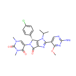COc1nc(N)ncc1-c1nc2c(n1C(C)C)[C@@H](c1ccc(Cl)cc1)N(c1cn(C)c(=O)n(C)c1=O)C2=O ZINC000169705677