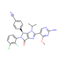 COc1nc(N)ncc1-c1nc2c(n1C(C)C)[C@H](c1ccc(C#N)cc1)N(c1cccc(Cl)c1F)C2=O ZINC000169705627