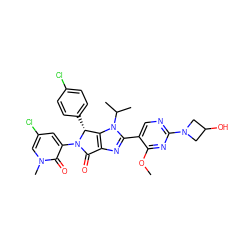 COc1nc(N2CC(O)C2)ncc1-c1nc2c(n1C(C)C)[C@@H](c1ccc(Cl)cc1)N(c1cc(Cl)cn(C)c1=O)C2=O ZINC000169705715