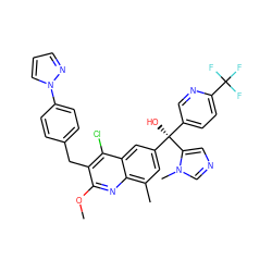 COc1nc2c(C)cc([C@@](O)(c3ccc(C(F)(F)F)nc3)c3cncn3C)cc2c(Cl)c1Cc1ccc(-n2cccn2)cc1 ZINC000217071445