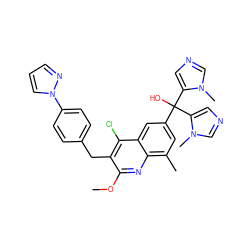 COc1nc2c(C)cc(C(O)(c3cncn3C)c3cncn3C)cc2c(Cl)c1Cc1ccc(-n2cccn2)cc1 ZINC000219523881