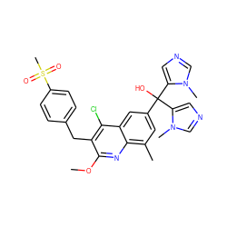 COc1nc2c(C)cc(C(O)(c3cncn3C)c3cncn3C)cc2c(Cl)c1Cc1ccc(S(C)(=O)=O)cc1 ZINC000219523997