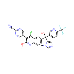 COc1nc2ccc([C@@](O)(c3ccc(C(F)(F)F)nc3)c3cncn3C)cc2c(Cl)c1-c1cnc(C#N)nc1 ZINC001772615812