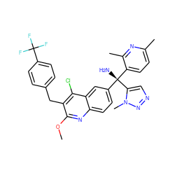 COc1nc2ccc([C@](N)(c3ccc(C)nc3C)c3cnnn3C)cc2c(Cl)c1Cc1ccc(C(F)(F)F)cc1 ZINC000219575696