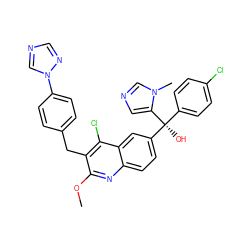 COc1nc2ccc([C@](O)(c3ccc(Cl)cc3)c3cncn3C)cc2c(Cl)c1Cc1ccc(-n2cncn2)cc1 ZINC000219537820