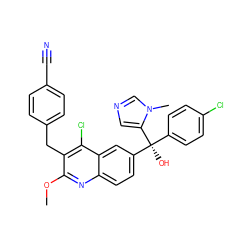 COc1nc2ccc([C@](O)(c3ccc(Cl)cc3)c3cncn3C)cc2c(Cl)c1Cc1ccc(C#N)cc1 ZINC000219537644
