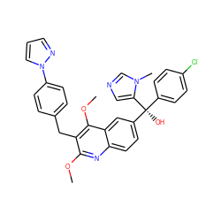 COc1nc2ccc([C@](O)(c3ccc(Cl)cc3)c3cncn3C)cc2c(OC)c1Cc1ccc(-n2cccn2)cc1 ZINC000219490886