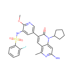 COc1ncc(-c2cc3c(C)nc(N)cc3n(C3CCCC3)c2=O)cc1NS(=O)(=O)c1ccccc1F ZINC000103259781