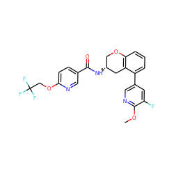 COc1ncc(-c2cccc3c2C[C@H](NC(=O)c2ccc(OCC(F)(F)F)nc2)CO3)cc1F ZINC000084728288