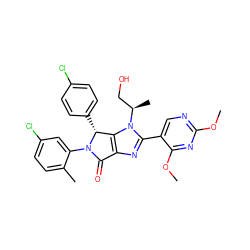 COc1ncc(-c2nc3c(n2[C@H](C)CO)[C@@H](c2ccc(Cl)cc2)N(c2cc(Cl)ccc2C)C3=O)c(OC)n1 ZINC000169705579