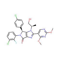 COc1ncc(-c2nc3c(n2[C@H](C)CO)[C@H](c2ccc(Cl)cc2)N(c2cccc(Cl)c2F)C3=O)c(OC)n1 ZINC000169705862
