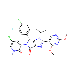 COc1ncc(-c2nc3c(n2C(C)C)[C@@H](c2ccc(Cl)c(F)c2)N(c2cc(Cl)cn(C)c2=O)C3=O)c(OC)n1 ZINC000169705813