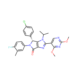 COc1ncc(-c2nc3c(n2C(C)C)[C@@H](c2ccc(Cl)cc2)N(c2ccc(F)c(C)c2)C3=O)c(OC)n1 ZINC000169705795