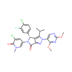 COc1ncc(-n2nc3c(c2C(C)C)[C@@H](c2ccc(Cl)c(F)c2)N(c2cc(Cl)c(=O)n(C)c2)C3=O)c(OC)n1 ZINC000224895564