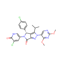 COc1ncc(-n2nc3c(c2C(C)C)[C@@H](c2ccc(Cl)cc2)N(c2c[nH]c(=O)c(Cl)c2)C3=O)c(OC)n1 ZINC000224080713