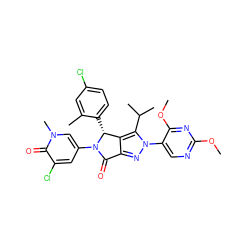 COc1ncc(-n2nc3c(c2C(C)C)[C@@H](c2ccc(Cl)cc2C)N(c2cc(Cl)c(=O)n(C)c2)C3=O)c(OC)n1 ZINC000206094977