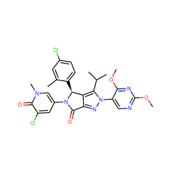 COc1ncc(-n2nc3c(c2C(C)C)[C@H](c2ccc(Cl)cc2C)N(c2cc(Cl)c(=O)n(C)c2)C3=O)c(OC)n1 ZINC000206094998