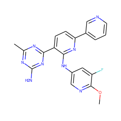COc1ncc(Nc2nc(-c3cccnc3)ccc2-c2nc(C)nc(N)n2)cc1F ZINC000113238754