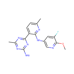 COc1ncc(Nc2nc(C)ccc2-c2nc(C)nc(N)n2)cc1F ZINC000113153247