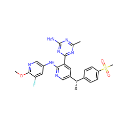 COc1ncc(Nc2ncc([C@@H](C)c3ccc(S(C)(=O)=O)cc3)cc2-c2nc(C)nc(N)n2)cc1F ZINC000113240841