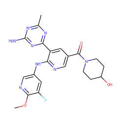 COc1ncc(Nc2ncc(C(=O)N3CCC(O)CC3)cc2-c2nc(C)nc(N)n2)cc1F ZINC000113239727