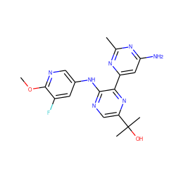 COc1ncc(Nc2ncc(C(C)(C)O)nc2-c2cc(N)nc(C)n2)cc1F ZINC000113147759