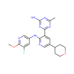 COc1ncc(Nc2ncc(C3CCOCC3)cc2-c2nc(C)nc(N)n2)cc1F ZINC000113156259