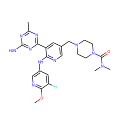 COc1ncc(Nc2ncc(CN3CCN(C(=O)N(C)C)CC3)cc2-c2nc(C)nc(N)n2)cc1F ZINC000113238811